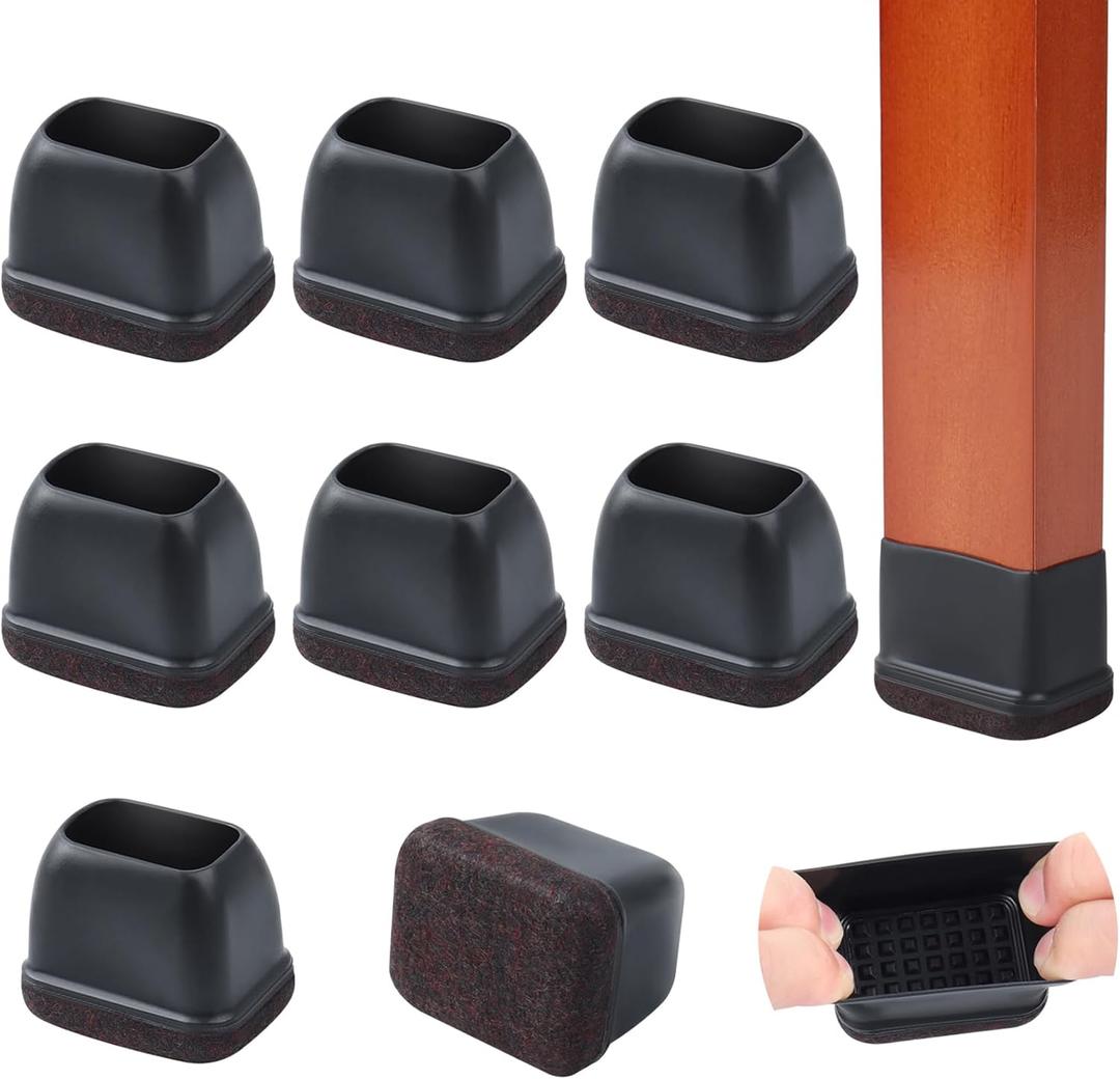 8PCS Felt Chair Leg Floor Protectors Rectangular Chair Leg Caps for Bed Chair Furniture Leg Protectors, Black Bar Stool Floor Protectors for Hardwood Floors, Fit Length 1.3"-1.7", Width 0.9"-1.2"