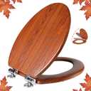 Elongated Toilet Seat Molded Wood Toilet Seat with Quietly Close and Quick Release Hinges, Easy to Install also Easy to Clean by Angol Shiold (Elongated, Brownish Yellow)