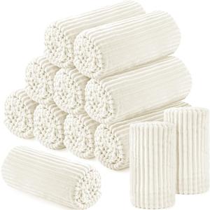 Buryeah 12 Pcs Flannel Throw Blanket Bulk 50 x 60 in Sleepover Blanket Outdoor Wedding Throw Lightweight, Oeko-tex Standard 100 Certified for Sofa Homeless Gifts (White)