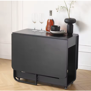 Movable Fashion Folding Dining Table Furniture Space saving Multifunctional Rectangle Dining Table and Folding Chairs 55*35 Inches, Black