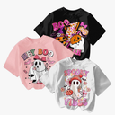 RoseSeek Girl's Bow Cherry Graphic Tees Short Sleeve Crewneck Cute T Shirts Tops for Teens Summer Tops 10Y (White, Pink, Black, Pack of 3)