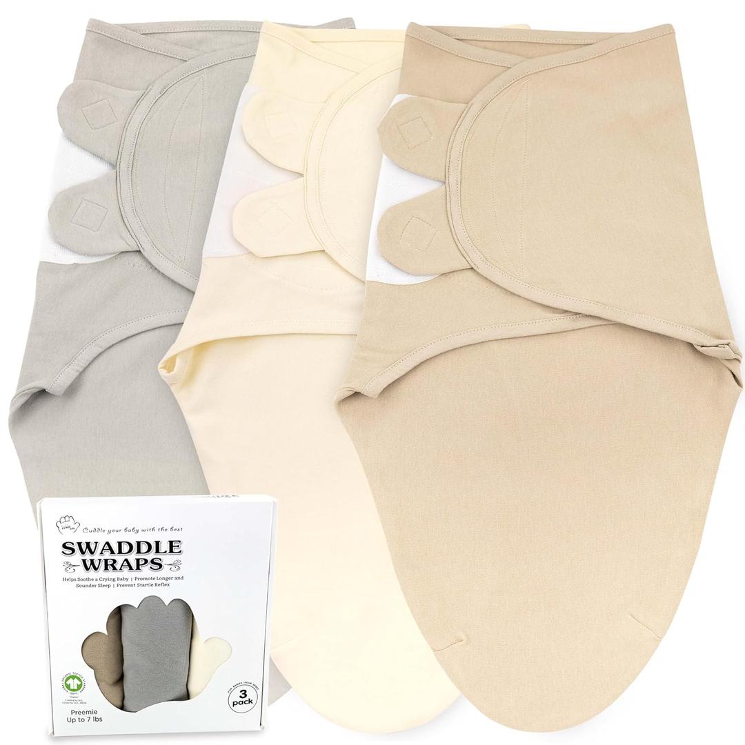 Bublo Baby Organic Preemie Swaddles 4-7 lbs - 3-Pack Premature Babies Swaddle Sleep Sack - Premature Infant Sleeping Sack - Easy Adjustable Baby Swaddle Blanket Wrap Boy Girl (Solid Grey) (X-Small (Pack of 3), Solid Grey)