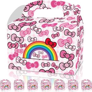 CNMOAOAGS 12Pcs Cartoon Cat Happy Birthday Decorations, Pink Bow tie Birthday Party Favor Gift Boxes for Girls Party Theme Supplies