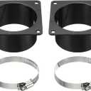 PATIKIL 3" Duct Connector Flange, 2 Pack Dryer Vent Wall Plate Square to Round Straight with Clamp for Air Heating Cooling Ventilation Exhaust Fan, Black