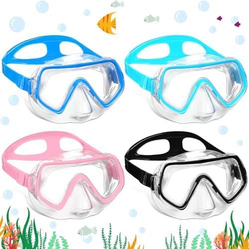 Hoolerry 4 Pcs Kids Nose Goggles Swim Goggles with Nose Cover for 3-8 Tempered Glass Snorkel Dive Mask Anti Fog with Elastic Strap No Leak Swimming Mask for Summer Diving Snorkeling