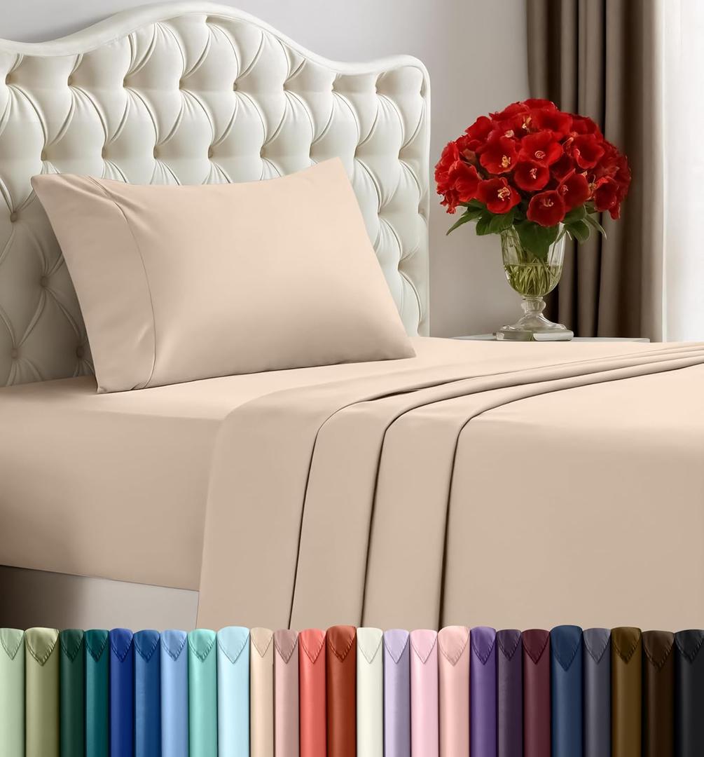 Utopia Bedding Twin Sheet Set  3 Piece Bed Sheets for Twin Size Bed, Soft and Breathable Microfiber, Includes 1 Fitted Sheet, 1 Flat Sheet and 1 Pillowcase (Beige)