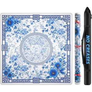 Mahjong Mat for Table 33x33 Inch, No-Crease, Anti-Slip, Noise-Reducing American Mahjong Mat, Mahjong Table Mat with Carry Bag,Neoprene Mahjong Mat for Poker, Card, Board(Blue)