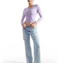 SUUKSESS Women Double Lined Fitted Basic Tee Shirts Crew Neck Long Sleeve Going Out Crop Tops (Lilac, XL)
