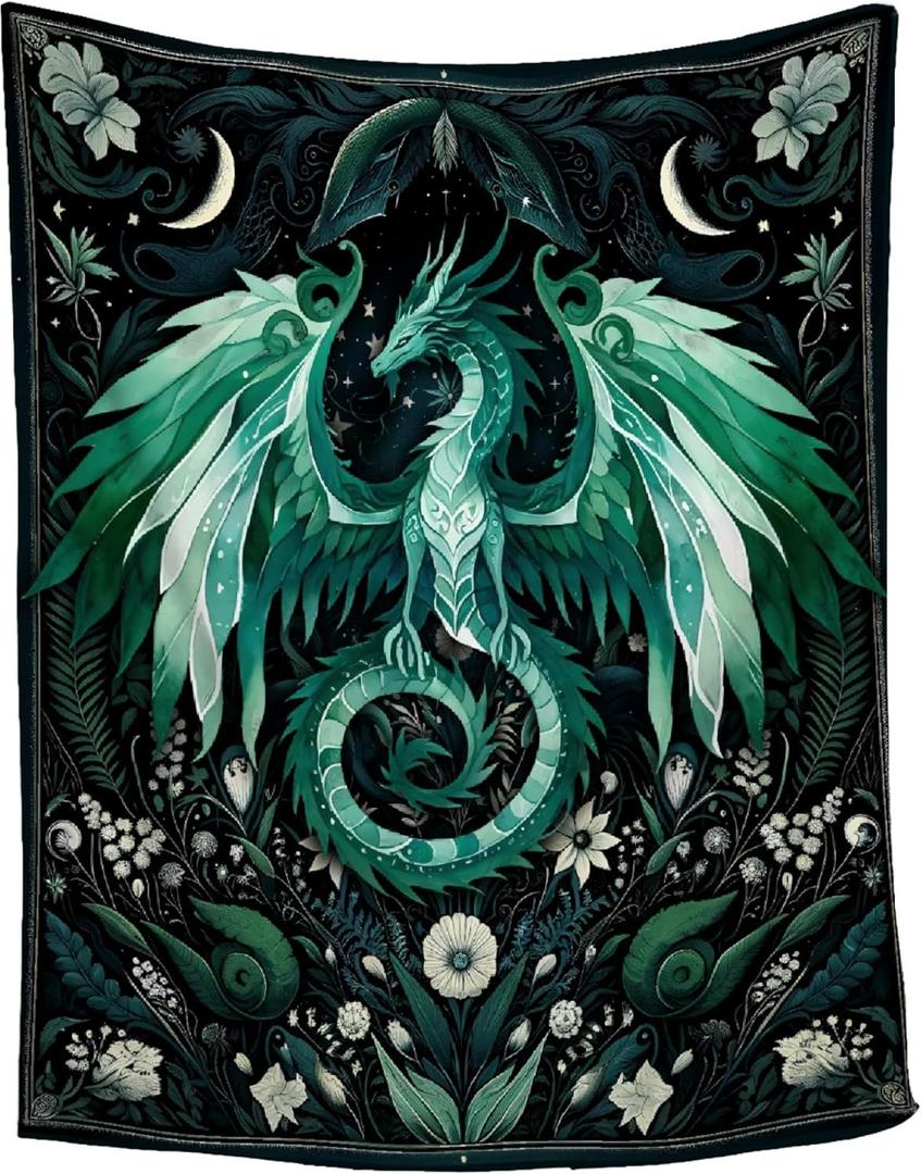 Dragon Blanket Gift for Woman Man Girls Boys Greens Dragon Gift for Dragon Lovers Soft Flannel Blanket for Living Room Sofa Couch Decor  60"x80" for Adult