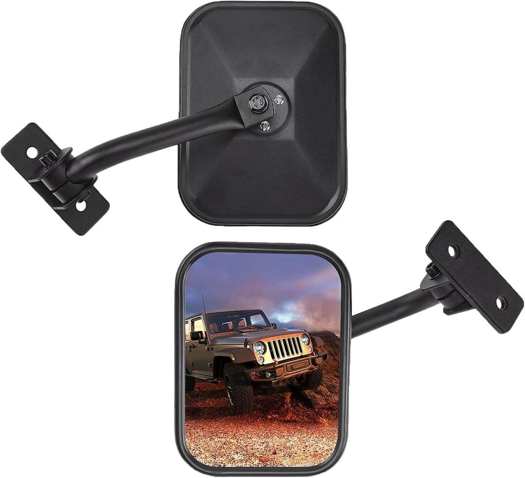 Upgraded Mirrors Doors Off Compatible with Wrangler TJ JK JKU, No Vibrate & Wobble Side View Mirrors, Easy-Install Quick Release Mirror Relocation Kit Compatible with Wrangler 1997-2018