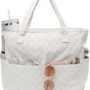 LEDAOU Beach Bag Waterproof Sandproof Women Beach Tote Bag Pool Bag with Zipper for Gym Grocery Travel with Wet Pocket (Light Beige Grid)