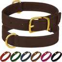Leather Dog Collar - Heavy Duty Adjustable Soft Padded Pet Collars for Small Medium Large Dogs Breed - Black Green Brown Pink Red Blue (Brown, L, 15"-19" Neck Fit)