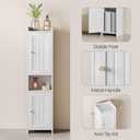 Bathroom Cabinet with 2 Doors, 7.3 x 9.8 x 40.4 Inches, Small Freestanding Storage Cabinet with Adjustable Shelf, Floor Cabinet for Small Spaces, Bathroom, Entrances, Kitchen, White