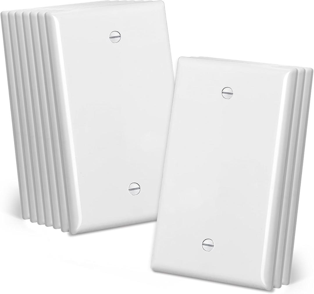 CML Mid-Size Blank Wall Plate Cover, 10 Pack No Device Electrical Outlet Receptacle Covers, 1-Gang Switch Plates, Midway Size 3.18 x 5, Impact Resistant, Gloss Finish, White