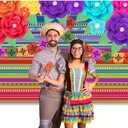 Mexican Cinco De Mayo Backdrop Colorful Stripes Paper Flowers Fiesta Backdrop Fiesta Cinco De Mayo Banner Mexican Party Decorations 7x5Ft