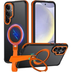 for Samsung Galaxy S24 Case with 360Spin Magnetic Stand-Finger Strap, [Fit for MagSafe] [Mil-Grade Protection] Non-Slip Shockproof Rugged Ring Holder Matte for S24 Phone Case (Orange)
