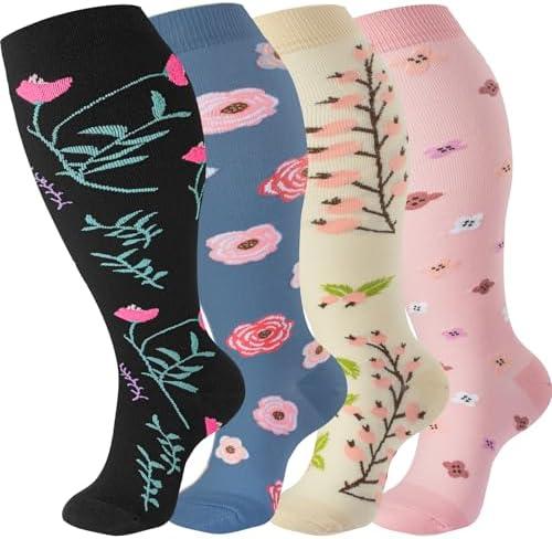 bropite 4 Pairs Plus Size Compression Socks for Women & Men 20-30 mmhg-Extra Wide Calf Support Socks for Medical, Running