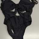 ToBeInStyle Women's Cut Out Cheeky Coverage One Piece, L, Black (High Cut Front Tie)