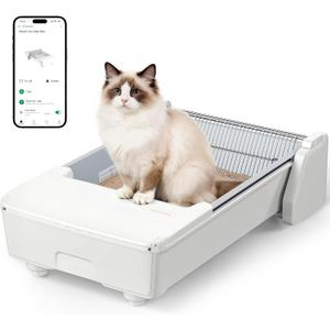 Meowant Self Cleaning Cat Litter Box, Open Top Automatic Litter Box for Multi Cats, Dual Rake, Works with Clumping Litter, Anti Pinch Safe Protection, Odor Control, Easy to Clean, White