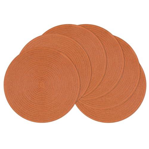 SHACOS Round Placemats Set of 6 Washable 15 inch Round Placemat Cotton Polyester Woven Braided Table Place Mats for Dining Table Decor, Dark Orange