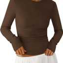 PRETTYGARDEN Womens Long Sleeve Shirts 2026 Ribbed Knit Slim Fitted Basic Tee Casual Going Out Tops Underscrubs Fall Clothing (Brown, M)