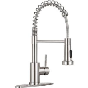 HGN Kitchen Faucet with Pull Down Sprayer,Commercial Single Handle Kitchen Sink Faucets for Farmhouse Camper Laundry Utility Rv Wet Bar Sinks Brushed Nickel (Brushed Nickel)