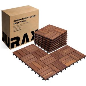 Premium Patio Deck Tiles, 10 PCs 12x12 Snap Together Patio Flooring for Outdoor, Balcony, Porch, Poolside, Waterproof All Weather (Walnut)