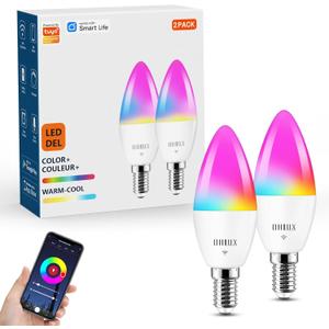 OHLUX 2 Pack E12 LED Bulb, 4W 40 Watt Equivalent Dimmable Smart Candelabra Bulbs Compatible with Alexa, Google Home, Color Changing, Music Sync, Voice Control, Timer