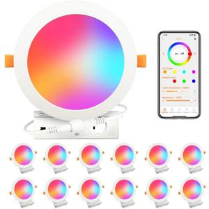 MELPO Smart Recessed Lighting 6 Inch Compatible with Alexa & Siri1500LM RGBWW Recessed Ceiling Light 2700K-6000K16 Million ColorsMusic Sync DIY Scenes16W LED Downlight with Junction Box12 Pack