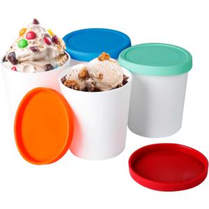 Ice Cream Containers Set (4 Pack - 1 Quart Each) for Homemade, Reusable Storage for Freezer, Leak-Free With Silicone Lids