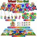 49 Pcs Mario Game Theme Birthday Decorations, Cartoon Style Party Decorations, Includes 1 Banner, 6 Hanging Decorations, 16 Balloons, 1 Backdrop, 1 Cake Topper, and 24 Dessert Decorations
