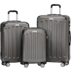 ANTHONY JACKSON 3 Piece ABS Luggage Set  Lightweight Suitcases with Spinner Wheels  3 Different Sizes  TSA Lock  Hard Shell Travel Luggage for Men & Women (Smoked)