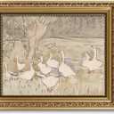 ARPEOTCY Vintage Gold Framed Wall Art, Nursery Duck Paintings, 8x10 inch Small Aesthetic Canvas Picture Prints Artwork with Frame, Victorian Wall Decor for Living Room Bathroom Bedroom Shelf (Eenden)