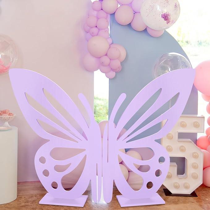 Lineshading Large Size Wooden Butterfly Decor Butterfly Craft Butterfly Wood Decoupage Butterfly Shape Slices Birthday Wedding Baby Shower DIY Decorations (Light Purple,46.85 x 62.2 Inches)