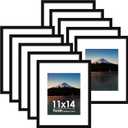Fisnish 11x14 Picture Frame Sef of 10, Display Pictures 8x10 with Mat or 11 x 14 Without Mat, Photo Frame Collage for Wall Gallery Decor, Hanging or Tabletop Display, Black