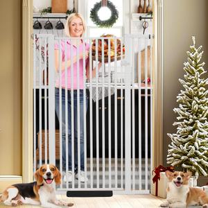 55 Inch Extra Tall Pet Gate for Cats,29.92"-43" Adjustable Wide Dog Gates, Pressure Mounted Walk Through Tall Pets Gate for Doorways, Hallway, Stairs(White)