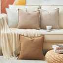 2 x Throw Pillow Covers Olive Green Set of 2 18x18 Inch Pillow Covers, Soft Chenille Farmhouse Neutral Decorative Pillowcases for Couch Sofa Bed Living Room, Home Boho Decor, Modern Cushion Covers