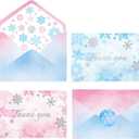 NEWEST 24 Pieces Winter Thank You Cards, Pink Blue Snowflake Greeting Card with Envelopes & Stickers Silver Foil Blank Note Cards for Wonderland Frozen Birthday Wedding Baby Shower, 4 x 6 Inch