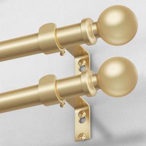 2 Pack Gold Curtain Rods for Windows 48 to 84 Inch, Adjustable Heavy Duty 1 Inch Diameter Decorative Curtain Rod with Round Finials, Modern Easy Install Extendable Metal Drapery Pole Set