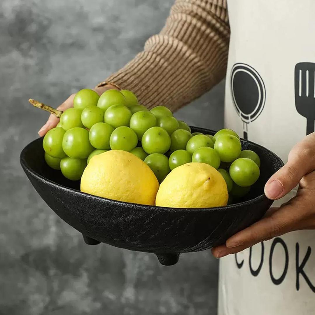 Decorative Fruit Bowl Ceramic Large Fruit Bowl for Kitchen Counter Table Decor, Key Bowl Bread Candy Snacks Organizer Modern Farmhouse Centerpieces Home Dcor (Black)