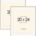 20x24 Solid Wood Poster Frame, Natural Wood Picture Frame with Paper Mat, Display picture 16x20 with mat or 20x24 without Mat, Set of 2 Oak color Picture Frame