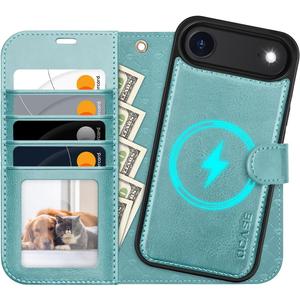 OCASE for iPhone Air Detachable Wallet Case with Card Holder, 2 in 1 PU Leather Flip Folio with RFID Blocking Stand Wrist Strap Shockproof Phone Cover 6.5 Inch 2025, Ice Blue
