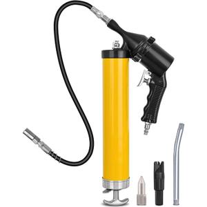 GOOACC Pneumatic Grease Gun 6000 PSI 14oz Heavy Duty Air Operated Grease Gun Kit with 18" Spring Flex Hose Rigid Pipe Coupler Pistol Grip Grease Guns for Automotive Farm Industrial Marine, Yellow 6PCS