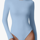 QINSEN Womens Crew Neck Long Sleeve Bodysuit Double Lined Body Suits Basic T-Shirt Tops ,Size L