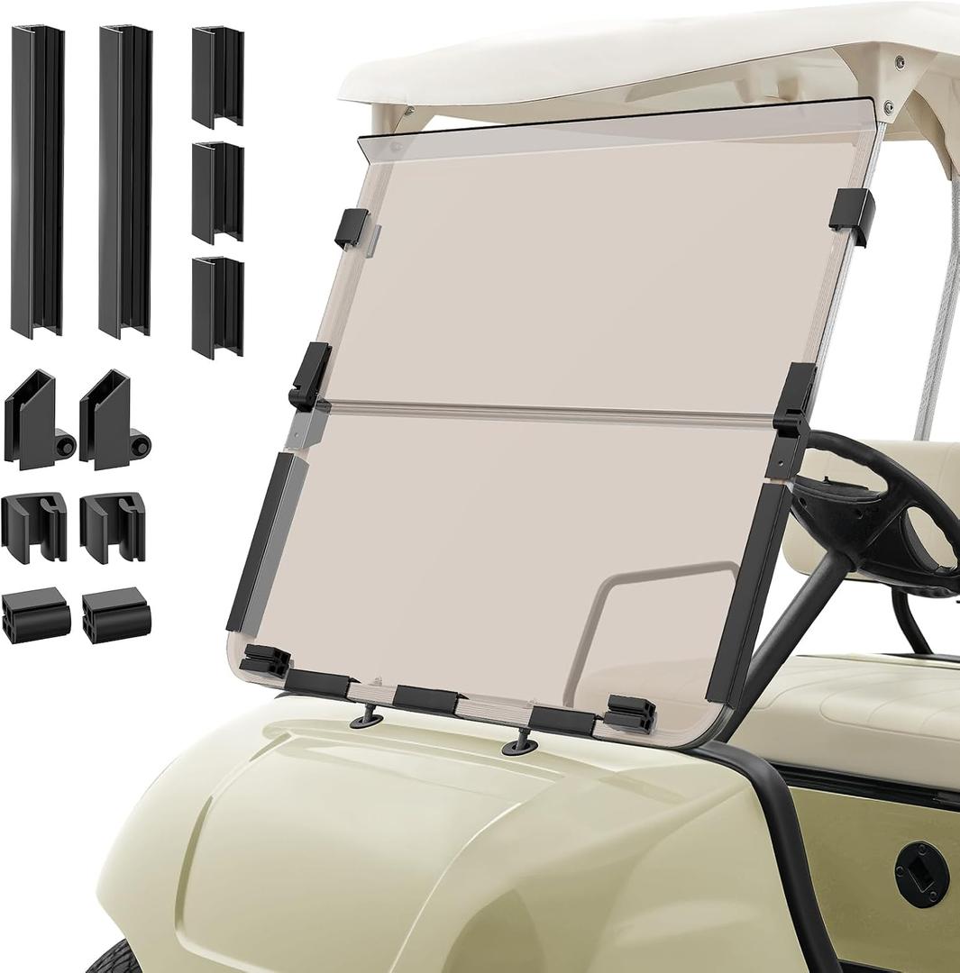 Upgrade Golf Cart Windshield for Yamaha 1995-2013 G14 G16 G19 Gas & Electric Models, Foldable Windshield Replacement with Golf Cart Windshield Clip Accessories -PC UV Resistant (Tinted/Clear)