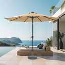 9ft Outdoor Patio Umbrella - Market Table Pool Deck Umbrella UPF50+ UV Protection with Push Button Tilt, Crank and 8 Sturdy Ribs (Beige, No base)