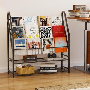 Arbuxzuy Magazine Rack Small Metal for Storage Freestanding 11.8" D x 32.3" W x 38.2" H, Sofa Height Book Shelf Short Inclined for Display and Storage, Ladder Bookcase for Home Office, Black, Large