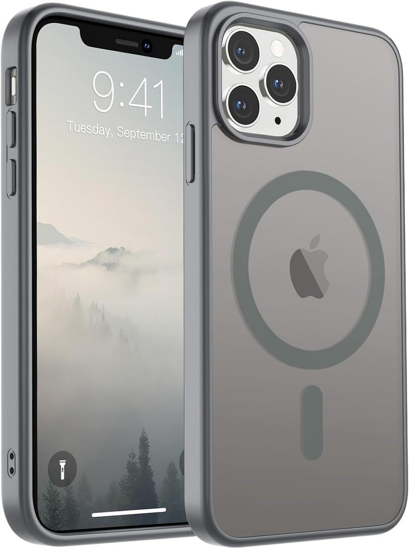 SUPFINE Magnetic for iPhone 11 Pro Max Case (Compatible with MagSafe) (Military Grade Drop Protection) Slim Translucent Matte Shockproof with Anti-Fingerprint Phone Case,Gray