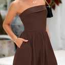 KIRUNDO Summer Rompers For Women 2025 Casual One Piece Strapless Tube Top Sleeveless Skort Short Jumpsuit Beach Vacation (Brown, S)