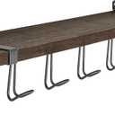 Spectrum Vintage Living Entryway Shelf with Hooks Wall Mounted Five Hook Coat Rack for Entryway Storage & Mudroom, Rustic Industrial Wood Shelf with Hooks for Coats Jackets & More, Industrial Gray